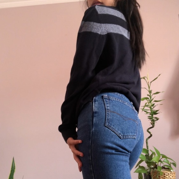 Navy blue and grey V-neck sweater - Picture 2 of 4